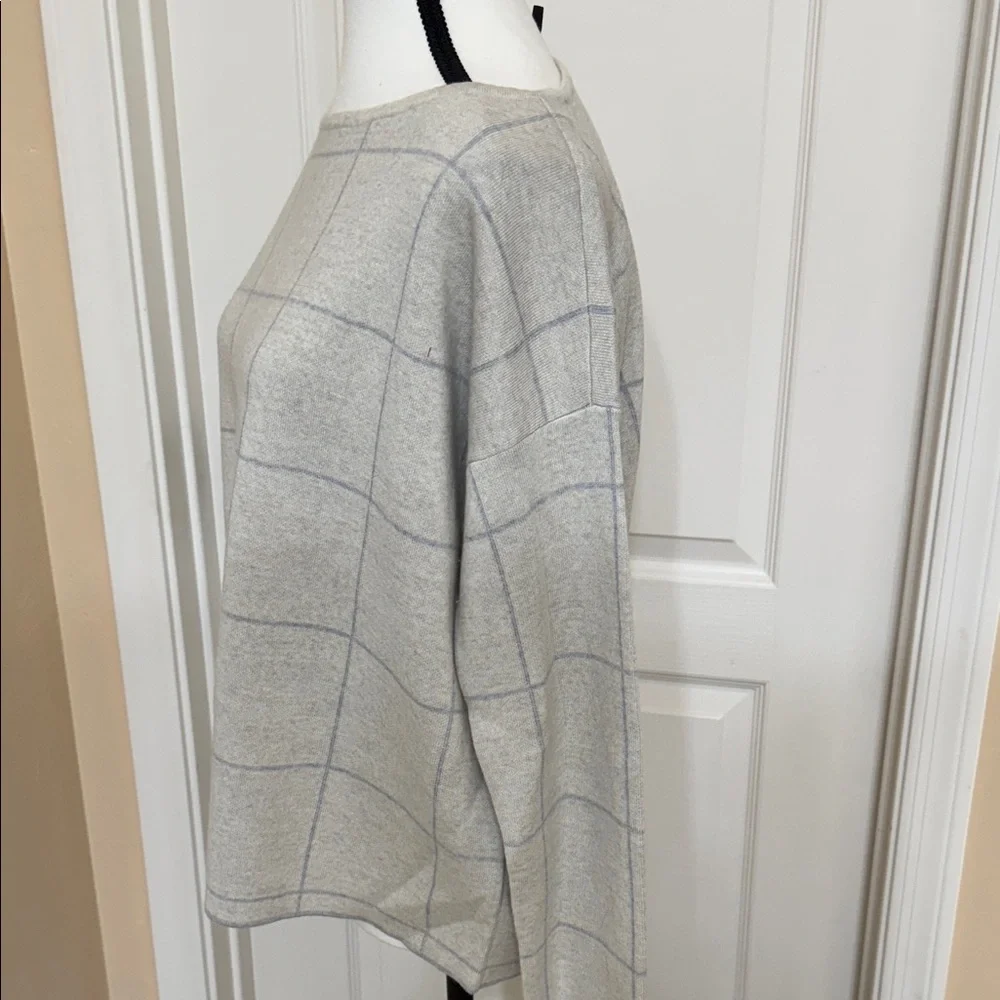 Eileen Fisher Light Gray Grid Sweater - Picture 2 of 4